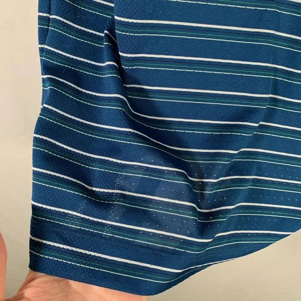 Nike Golf Shirt Mens Large Blue Green Striped Short Sleeve 1/4 Button Polo